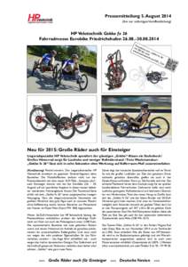 Pressemitteilung 5. Augustfrei zur sofortigen Veröffentlichung) HP Velotechnik Gekko fx 26 Fahrradmesse Eurobike Friedrichshafen2014 Pre