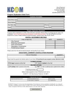 Program Duplication Order Form