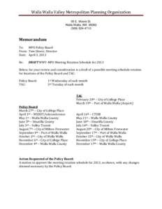 Walla Walla Valley MPO TAC and Policy Board Meeting Schedule for 2013