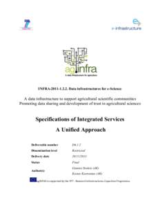 INFRA[removed]Data infrastructures for e-Science  A data infrastructure to support agricultural scientific communities Promoting data sharing and development of trust in agricultural sciences  Specifications of Integ