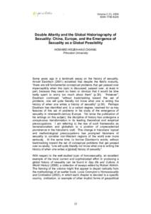 Volume 2 (1), 2009 ISSN[removed]Double Alterity and the Global Historiography of Sexuality: China, Europe, and the Emergence of Sexuality as a Global Possibility