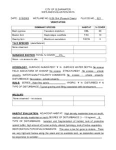 CITY OF CLEARWATER WETLAND EVALUATION DATA DATE: [removed]WETLAND NO[removed]Possum Creek)