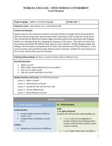 WORLD LANGUAGE - STEM MODULE COVERSHEET Good Vibrations Target Language: English as a Second Language  Grade Level: 1