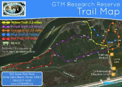 Yellow Trail: 2.2 miles Purple Trail: 3.3 miles Orange Trail: 2.0 miles Blue Trail: 2.1 miles Red Trail: 5.8 miles