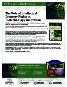 New from Edward Elgar Publishing  The Role of Intellectual Property Rights in Biotechnology Innovation