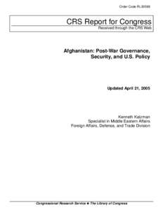 Afghanistan: Post-War Governance,   Security, and U.S. Policy