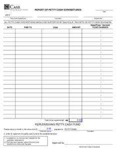 REPORT OF PETTY CASH EXPENDITURES  Date PTY Petty Cash SpeedType