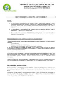 SIVOM D’ALIMENTATION EN EAU POTABLE ET D’ASSAINISSEMENT DES COMMUNES D’ANGY, BALAGNY, BURY ET MOUY ___________________  DEMANDE DE BRANCHEMENT D’ASSAINISSEMENT