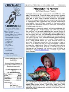 CHICKADEE  THE NEWSLETTER OF THE STANTON BIRD CLUB SPRING 2014