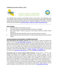 Positive psychology / California Mental Health Services Act / Substance Abuse and Mental Health Services Administration / Active Minds / Health care provider / National Institute of Mental Health / Mental disorder / Psychiatry / Health / Mental health