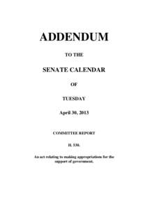 ADDENDUM TO THE SENATE CALENDAR OF TUESDAY