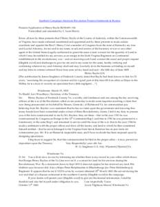 Southern Campaign American Revolution Pension Statements & Rosters Pension Application of Henry Baylis BLWt491-150 Transcribed and annotated by C. Leon Harris Know all men by these presents that I Henry Baylis of the Cou