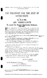 [Extract from Commonwealth of Australia Gazette, JSTo. 73, dated 12th December, 1935. | THE TERRITORY FOR THE SEAT OF GOVERNMENT. No. 20 of 1935.