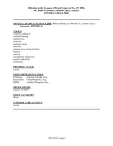 Objection to the Issuance of Permit Approval No. AW 4568, Mr. Rollin Newcomer, Elkhart County, Indiana[removed]OEA[removed]S-J[removed]OFFICIAL SHORT CITATION NAME: When referring to 1999 OEA 8, cite this case as Newcomer, 199