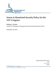 Issues in Homeland Security Policy for the 113th Congress