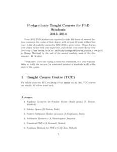 Postgraduate Taught Courses for PhD Students 2013–2014 From 2013, PhD students are expected to take 100 hours of assessed lecture courses in the course of their degree, with at least 60 hours in their first year. A lis