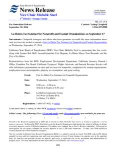 La Habra Tax Seminar for Nonprofit and Exempt Organizations on September 17