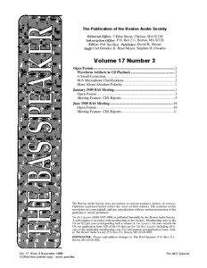 The Publication of the Boston Audio Society Editorial Office: 2 Eden Street, Chelsea, MA[removed]Subscription Office: P.O. Box 211, Boston, MA 02126