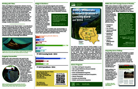 Working with Tribes  Budget & Workforce Tribes and indigenous groups have centuries of localrelevant experience in managing natural resources. This knowledge is vital to the Forest Service R&D mission of