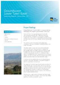 Groundwater Lower Taieri Basin Summary Report December 09 Project findings Contents