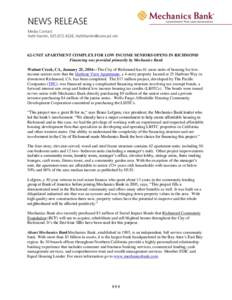 Affordable housing / Community organizing / Real estate / Low-Income Housing Tax Credit / Social impact bond / Municipal bond / Richmond /  California / Development of non-profit housing in the United States