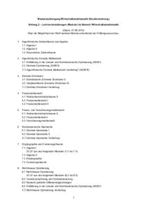 Masterstudiengang Wirtschaftsmathematik (Studienordnung) Anhang 2 – Lehrveranstaltungen (Module) im Bereich Wirtschaftsmathematik (Stand: ) Über die Möglichkeit der Wahl weiterer Module entscheidet der Prü