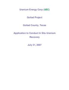 UEC Application to Conduct In Situ Uranium Recovery - Goliad Aquifer Exemption - Public Notice Documents