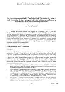 Le droit nucléaire international après Tchernobyl  Le Protocole commun relatif à l’application de la Convention de Vienne et de la Convention de Paris : une passerelle entre les deux conventions sur la responsabilit