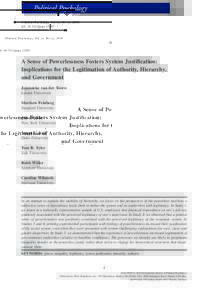 bs_bs_banner  Political Psychology, Vol. xx, No. xx, 2014 doi: popsA Sense of Powerlessness Fosters System Justification: