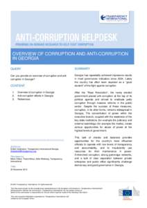 OVERVIEW OF CORRUPTION AND ANTI-CORRUPTION IN GEORGIA QUERY SUMMARY