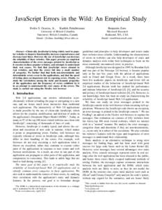 JavaScript Errors in the Wild: An Empirical Study Frolin S. Ocariza, Jr., Benjamin Zorn  Karthik Pattabiraman