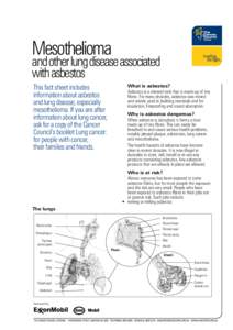 Mesothelioma  and other lung disease associated with asbestos This fact sheet includes information about asbestos