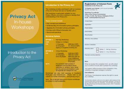 Introduction to the Privacy Act  Privacy Act In-house Workshops