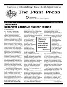 Department of Systematic Biology - Botany & the U.S. National Herbarium  The Plant Press New Series - Vol. 5 - No. 3  July-September 2002