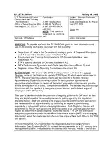 BULLETIN 2009­04  U.S. Department of Labor  Employment and Training  Administration  Office of Apprenticeship (OA)  Washington, D.C. 20210 