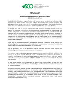 SUMMARY RESIDENCY PROGRAM FUNDING & PROMOTION SURVEYAcademic Year ASCO’sResidency Program Funding and Promotion Survey was conducted in October, 2014. Eighteen of 21 ASCO member schools and colleg