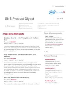   Forward this Issue SNS Product Digest In This Issue: