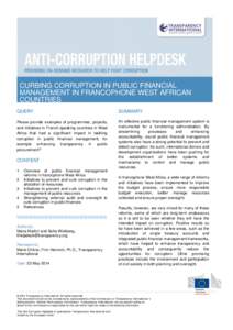 CURBING CORRUPTION IN PUBLIC FINANCIAL MANAGEMENT IN FRANCOPHONE WEST AFRICAN COUNTRIES QUERY  SUMMARY