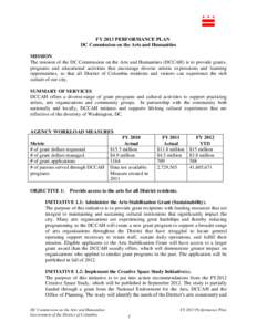 FY 2013 PERFORMANCE PLAN DC Commission on the Arts and Humanities MISSION The mission of the DC Commission on the Arts and Humanities (DCCAH) is to provide grants, programs and educational activities that encourage diver