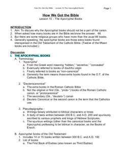 How W e Got the Bible - Lesson 10 The Apocryphal Books  Page 1 How We Got the Bible Lesson 10 - The Apocryphal Books