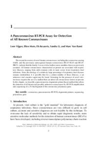 1 A Pancoronavirus RT-PCR Assay for Detection of All Known Coronaviruses Leen Vijgen, Elien Moës, Els Keyaerts, Sandra Li, and Marc Van Ranst  Abstract