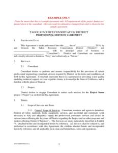 EXAMPLE ONLY Please be aware that this is a sample agreement only. All requirements of the project funder are passed down to the consultant – this can result in substantive changes from what is shown in this sample agr