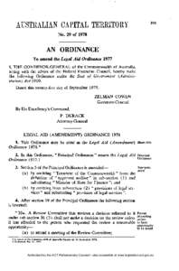 No. 29 of[removed]AN ORDINANCE To amend the Legal Aid Ordinance 1977 I, T H E G O V E R N O R - G E N E R A L of the Commonwealth of Australia, acting with the advice of the Federal Executive Council, hereby make