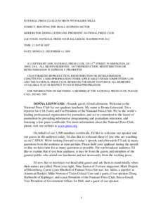 NATIONAL PRESS CLUB LUNCHEON WITH KAREN MILLS SUBJECT: BOOSTING THE SMALL BUSINESS SECTOR MODERATOR: DONNA LEINWAND, PRESIDENT, NATIONAL PRESS CLUB LOCATION: NATIONAL PRESS CLUB BALLROOM, WASHINGTON, D.C. TIME: 12:30 P.M