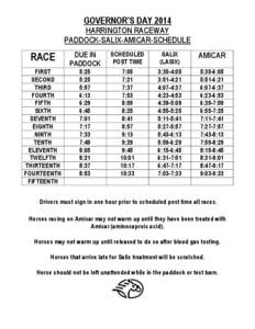 GOVERNOR’S DAY 2014 HARRINGTON RACEWAY PADDOCK-SALIX-AMICAR-SCHEDULE RACE