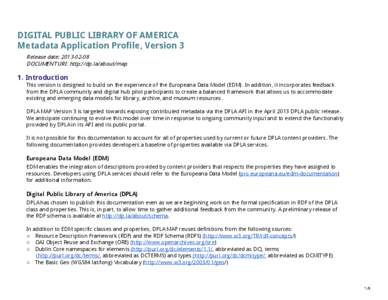 DIGITAL PUBLIC LIBRARY OF AMERICA Metadata Application Profile, Version 3 Release date: [removed]DOCUMENT URI: http://dp.la/about/map  1. Introduction