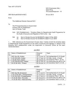 Tele: [removed]NCC Directorate (K&L) State Wing Thiruvananthapuram[removed]G6-Audit/DA/2014/NCC