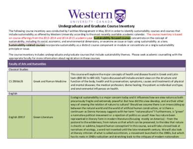    Undergraduate	
  and	
  Graduate	
  Course	
  Inventory	
   The	
  following	
  course	
  inventory	
  was	
  conducted	
  by	
  Facilities	
  Management	
  in	
  May	
  2014	
  in	
  order	
  to	
