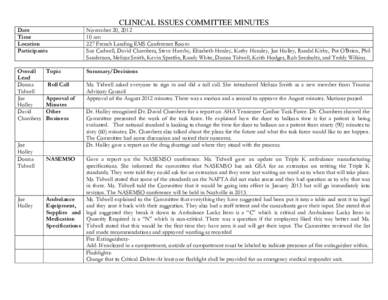 CLINICAL ISSUES COMMITTEE MINUTES Date Time Location Participants