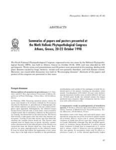 Phytopathologia Mediterranea, 1 - Summaries of Papers and Posters Presented at the Ninth Hellenic Phytopathological Congress, Athens, Greece, 20-22 October 1998